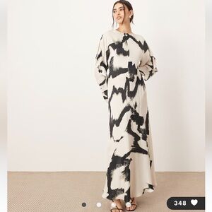 ARRANGE ruffle open back long sleeve maxi dress in mono abstract print